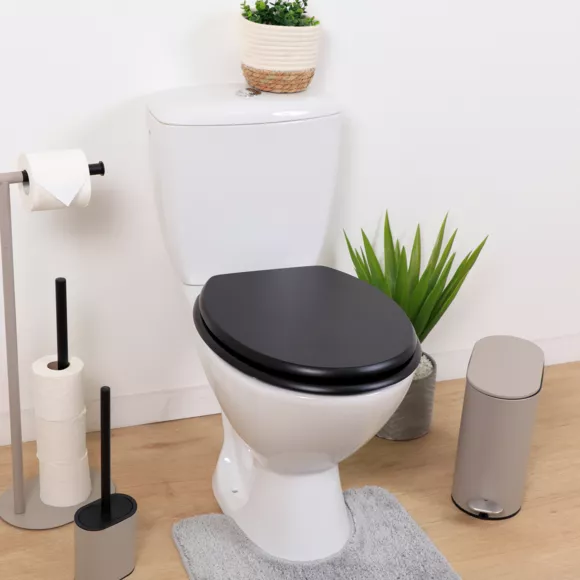 ABATTANT WC MDF 18 POUCES ATTACHES ACIER INOXYDABLE - NOIR