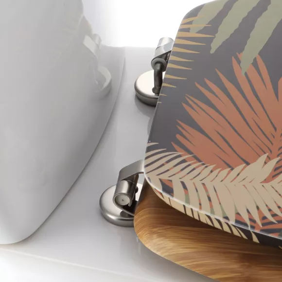 ABATTANT WC MDF 18 POUCES COUVERCLE DESIGN IMPRIMEE ET ASSISE FACON BAMBOU ATTACHES ACIER INOXYDABLE - EXOTIC GARDEN