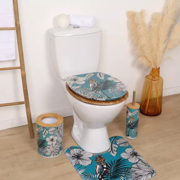 ABATTANT WC MDF 18 POUCES COUVERCLE DESIGN IMPRIMEE ET ASSISE FACON BAMBOU ATTACHES ACIER INOXYDABLE - JUNGLE FEVER BLEU
