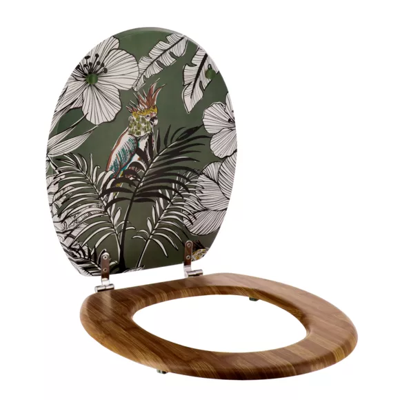ABATTANT WC MDF 18 POUCES COUVERCLE DESIGN IMPRIMEE ET ASSISE FACON BAMBOU ATTACHES ACIER INOXYDABLE - JUNGLE FEVER KAKI