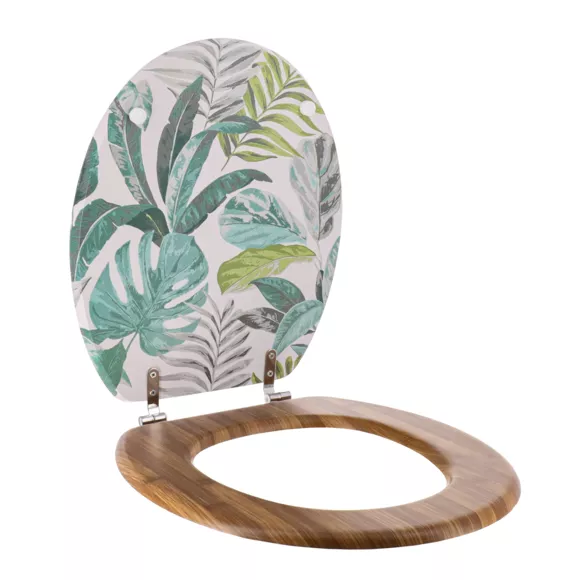 ABATTANT WC MDF 18 POUCES COUVERCLE DESIGN IMPRIMEE ET ASSISE FACON BAMBOU ATTACHES ACIER INOXYDABLE - JARDIN D'HIVER