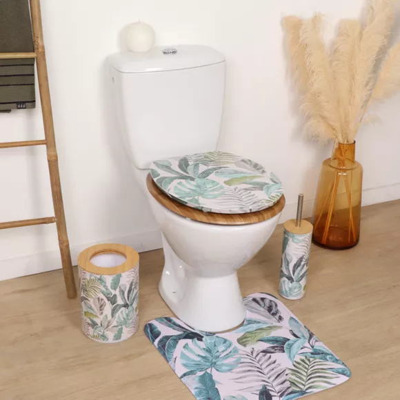 ABATTANT WC MDF 18 POUCES COUVERCLE DESIGN IMPRIMEE ET ASSISE FACON BAMBOU ATTACHES ACIER INOXYDABLE - JARDIN D'HIVER