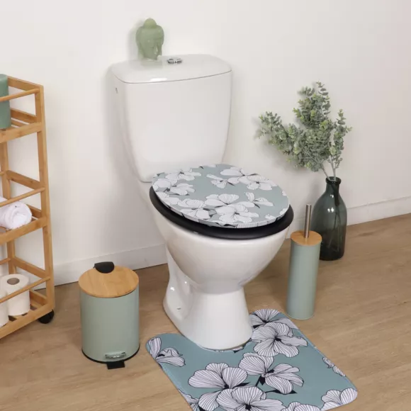 ABATTANT WC MDF 18 POUCES COUVERCLE DESIGN IMPRIMEE ET ASSISE ECALYPTUS ATTACHES ACIER INOXYDABLE - ECRIN VERT
