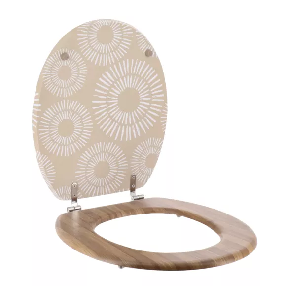 ABATTANT WC MDF 18 POUCES COUVERCLE DESIGN IMPRIMEE ET ASSISE FACON BAMBOU ATTACHES ACIER INOXYDABLE - ETHNIC SPIRALS