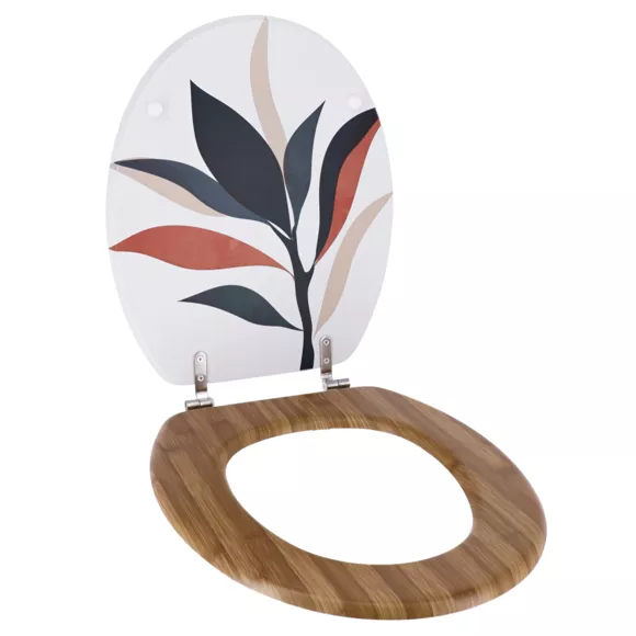 ABATTANT WC MDF 18 POUCES COUVERCLE DESIGN IMPRIMEE ET ASSISE FACON BAMBOU ATTACHES ACIER INOXYDABLE - BUCOLIQUE