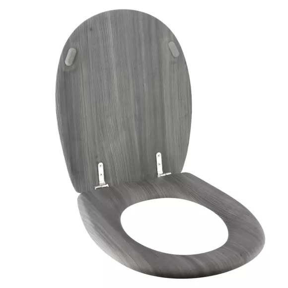 ABATTANT WC BOIS MOULE 18 POUCES FORME PLATE ATTACHES ACIER INOXYDABLE - FACON LAMBRIS GRIS