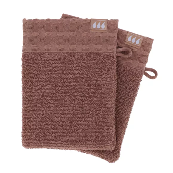SET DE 2 GANTS DE TOILETTE 15X21CM  100% COTON - CARAMEL
