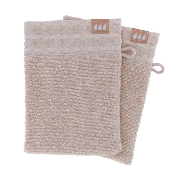 SET DE 2 GANTS DE TOILETTE 15X21CM  100% COTON - BEIGE