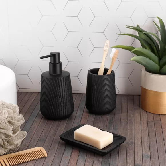 PORTE SAVON EN POLYRESINE EFFET BOIS - NOIR