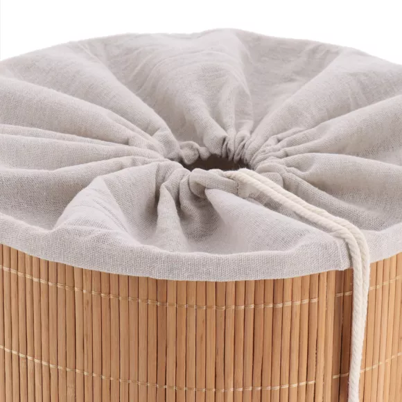 PANIERE A LINGE  RONDE BAMBOU PLIABLE - BAMBOU/TISSU LIN
