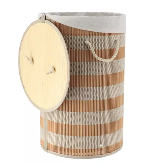 PANIERE A LINGE PLIABLE BAMBOU ET COTON AVEC COUVERCLE - NATUREL