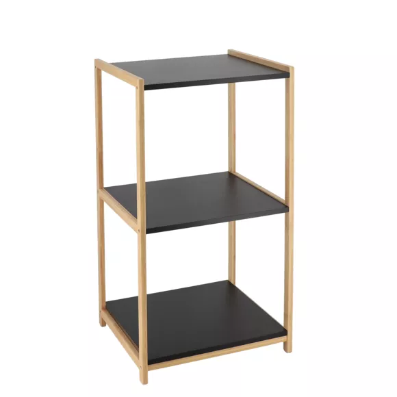 MEUBLE BAMBOU 3 ETAGERES MDF NOIR - BAMBOU/NOIR