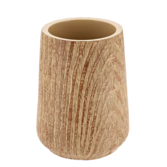 SET GOBELET DISTRIBUTEUR A SAVON ET PORTE SAVON POLYRESINE EFFET BOIS - NATUREL