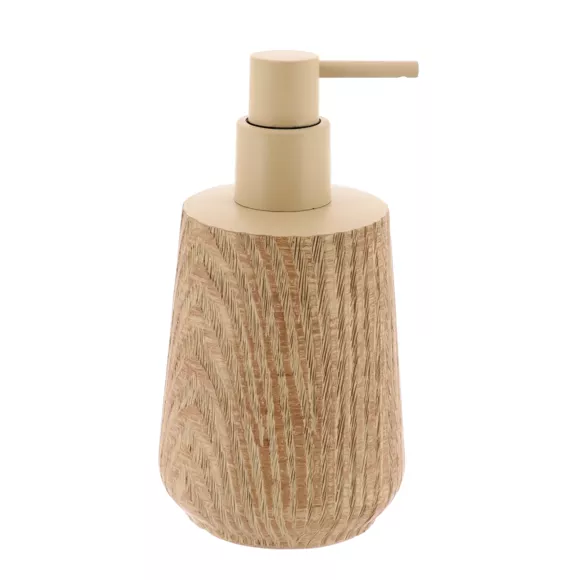 SET GOBELET DISTRIBUTEUR A SAVON ET PORTE SAVON POLYRESINE EFFET BOIS - NATUREL