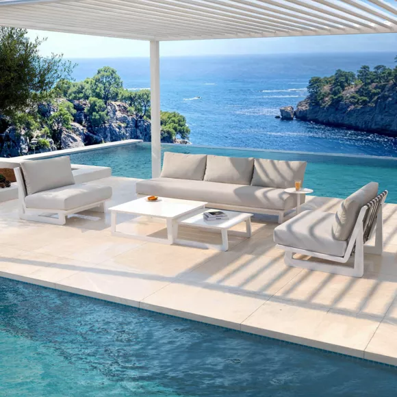 Conjunto de jardín aluminio 5 plazas Long Beach - Blanco