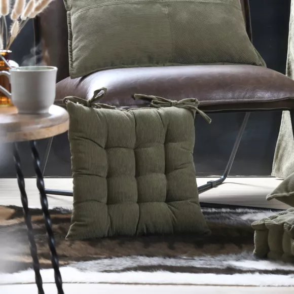 Coussin de chaise carré velours (38 x 38 cm) Dandy Vert kaki