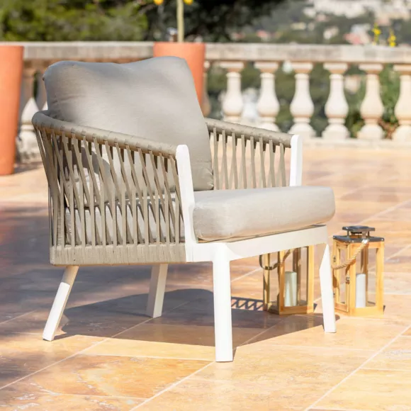 Salon de jardin en aluminium 2 places 3 pcs Amalfi Blanc et taupe