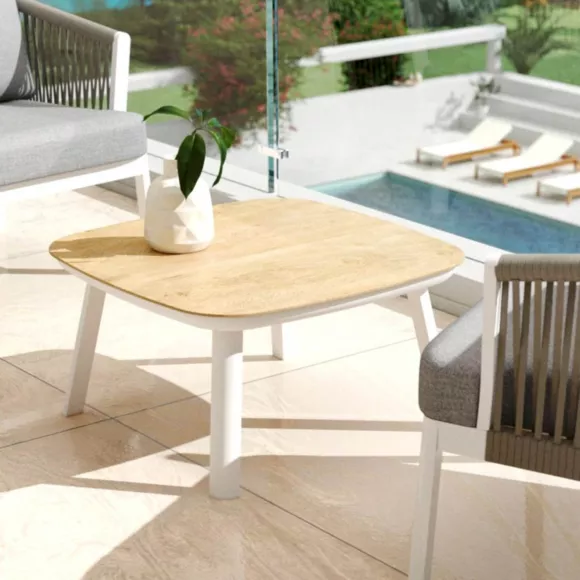 Salon de jardin en aluminium 2 places 3 pcs Amalfi Blanc et beige