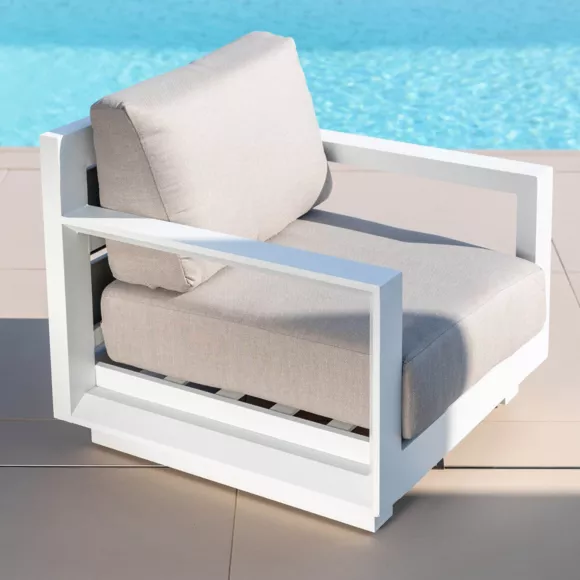 Salon de jardin aluminium 7 places 5 pcs Elba Blanc et taupe