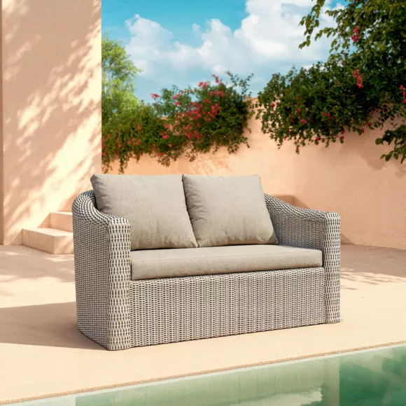 Salon de jardin en résine tressée 4 places 4 pcs Calvi Gris et taupe
