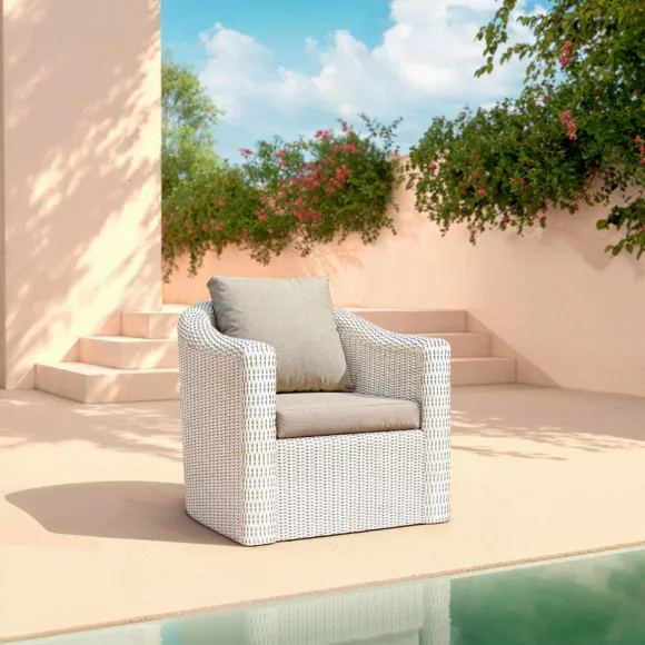 Salon de jardin en résine tressée 4 places 4 pcs Calvi Blanc et taupe