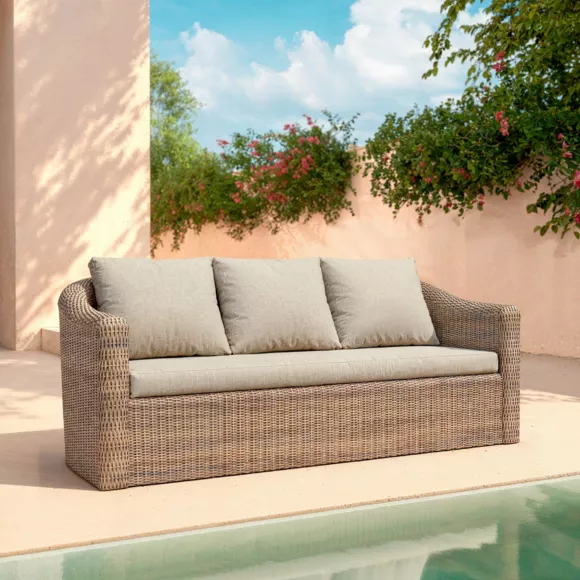 Salotto da giardino in resina intrecciata 5 posti 4 pezzi Calvi Seppia e tortora