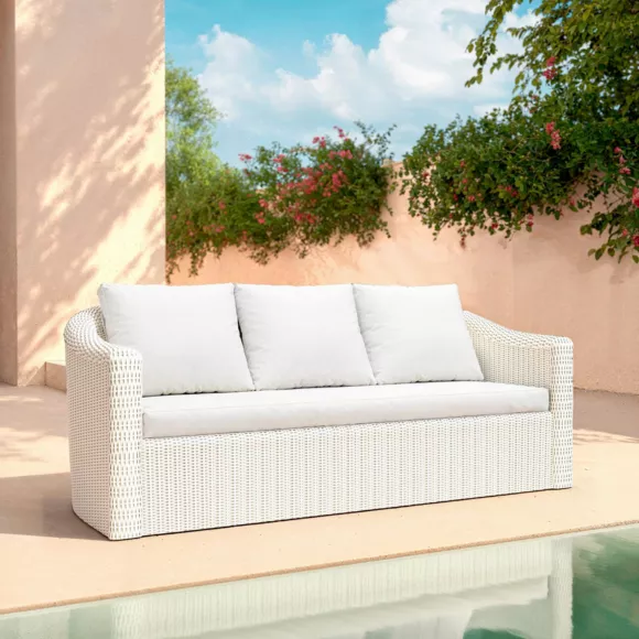 Salotto da giardino in resina intrecciata 7 posti 5 pezzi Calvi Bianco