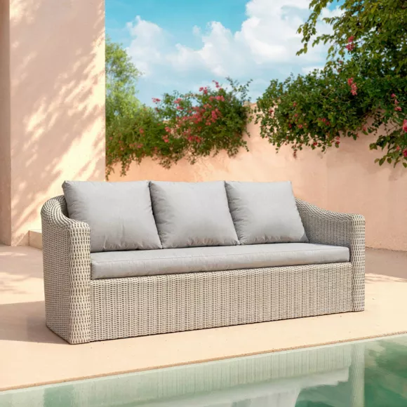 Salon de jardin en résine tressée 7 places 5 pcs Calvi Gris et gris clair