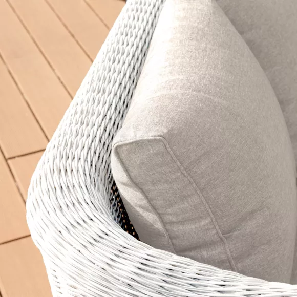 Gartensessel geflochtenes Polyrattan Calvi Weiß und Taupe
