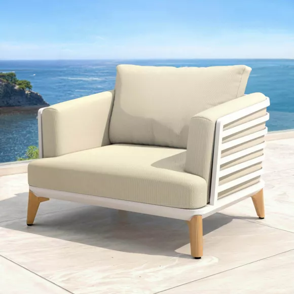 Salon de jardin aluminium 7 places 6 pcs Monte Carlo Blanc et beige