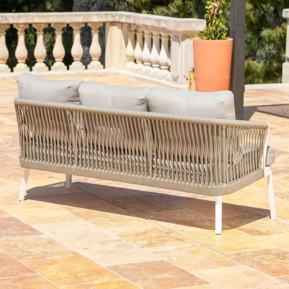 Sofá de jardín en aluminio 3 plazas Amalfi Blanco y topo