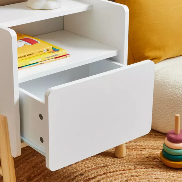 Table de chevet avec tiroir enfant bois (H49 cm) Gabin Blanche