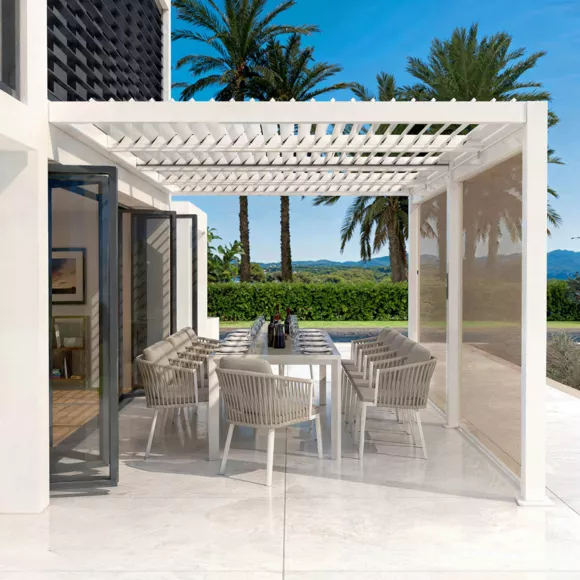 Lot de 2 rideaux motorisés pour pergola bioclimatique adossée (3 x 6 m) Blanc