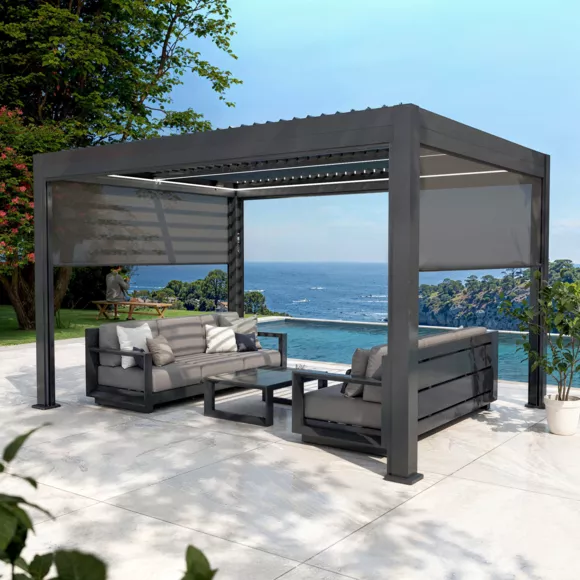 Lote de 4 cortinas motorizadas para pérgola bioclimática. (3 x 4 m) - Gris antracita