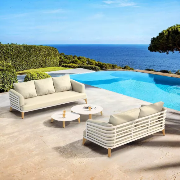 Conjunto de jardín de aluminio 5 plazas 4 piezas Monte Carlo Blanco y beige