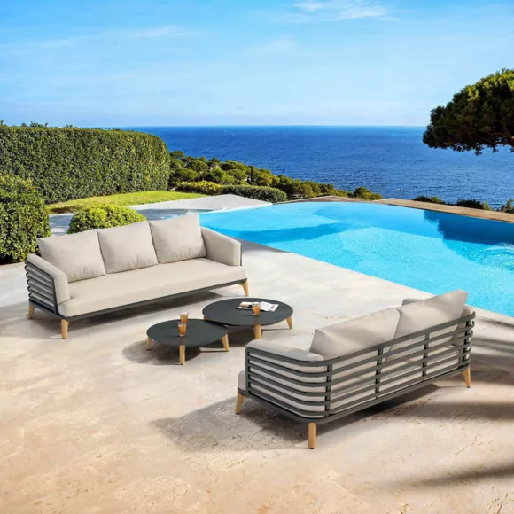 Conjunto de jardín de aluminio 5 plazas 4 piezas Monte Carlo Gris antracita y topo