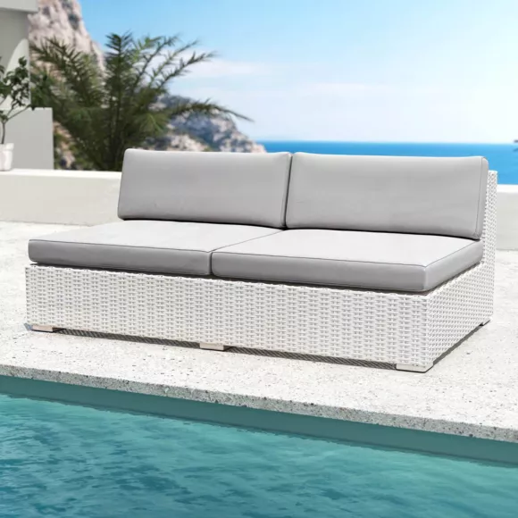 Salon de jardin en résine tressée 9 places 9 pcs Palma Blanc et gris