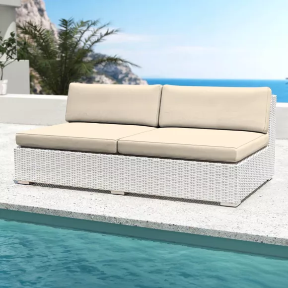 Salotto da giardino in resina intrecciata 9 posti 9 pezzi Palma Bianco e beige