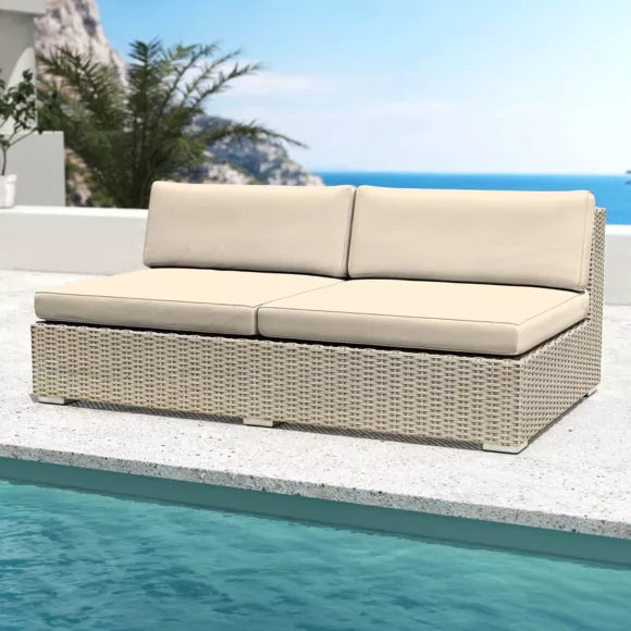 Conjunto de jardín de resina trenzada 9 plazas 9 pzas Palma Gris y beige