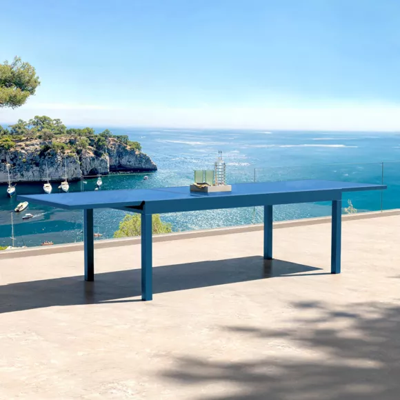 Gartentisch ausziehbar Murano Glas bis zu 12 Pers. (200/320 x 100 cm) Murano Petrolblau