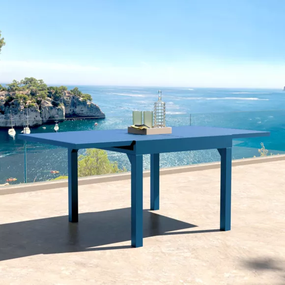 Table de jardin extensible en aluminium 8 places (90/180 x 90 cm) Murano Bleu pétrole