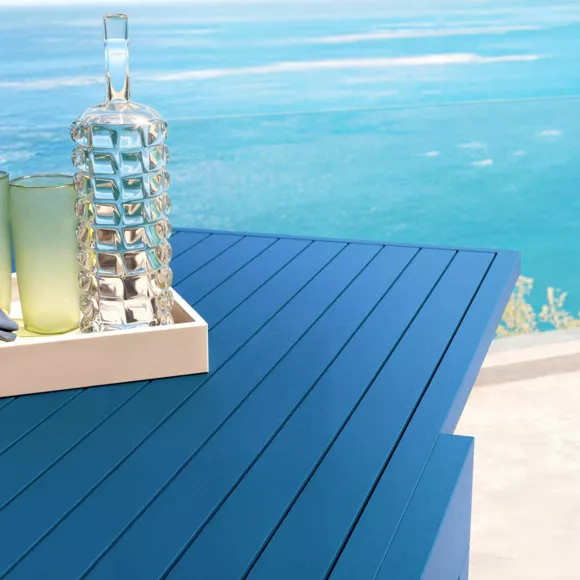 Table de jardin extensible en aluminium 8 places (90/180 x 90 cm) Murano Bleu pétrole
