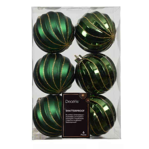 LOT DE 6  Boule polystyrene dia8-H8cm vert pin Glam chic pailleté or