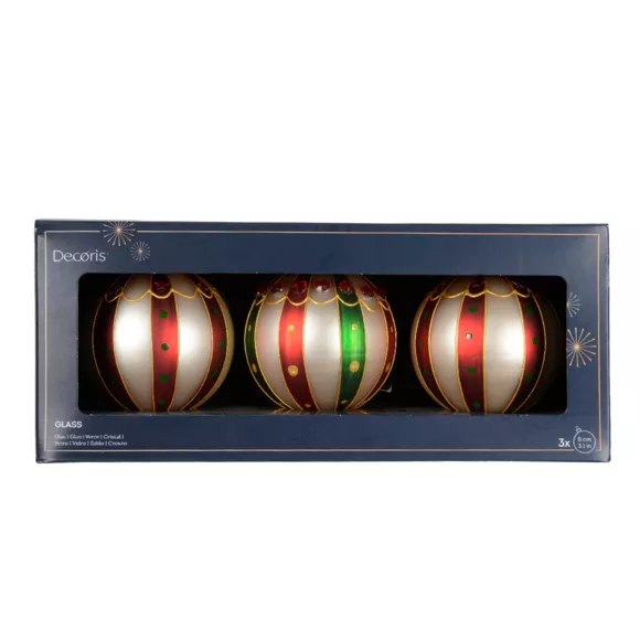 LOT DE 3 (EN VERRE) Boules verre sweet circus laquee or dia8cm