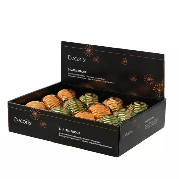 LOT DE 12  Boule polystyrene Luxe Rétro dia8cm Orange et vert sapin