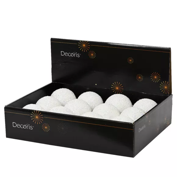 LOT DE 12  Boule mousse Sequins pailletés dia8cm blanc