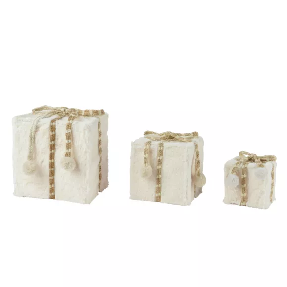 Lot de 3 cadeaux (H21 cm) Fourrure douceur Blanc laine