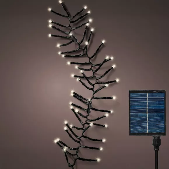 Guirlande lumineuse Solaire rechargeable 10,50 m 1128 LED câble noir Grappe Blanc chaud