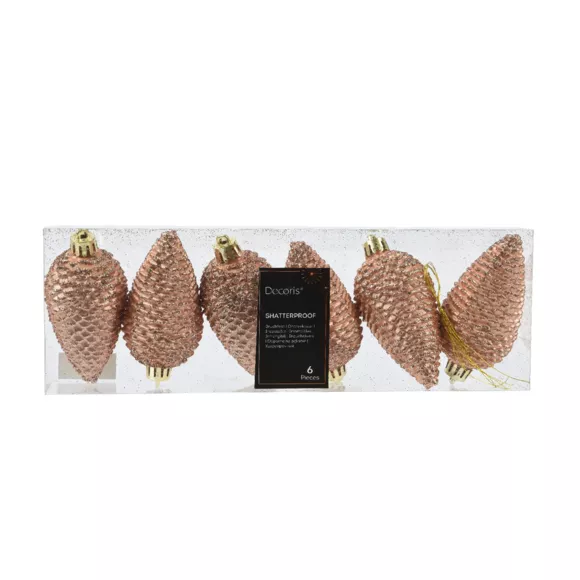 LOT DE 6  Pomme de pin polystyrene dia4.50-H8cm peach pearl ALPINE