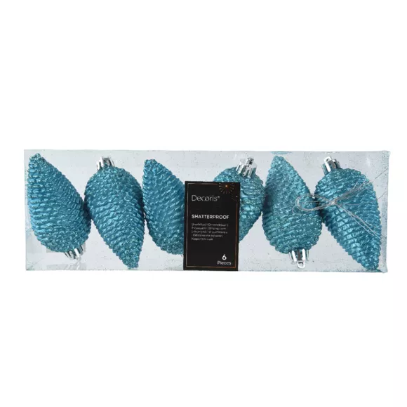 LOT DE 6  Pomme de pin polystyrene dia4.50-H8cm folk blue ALPINE